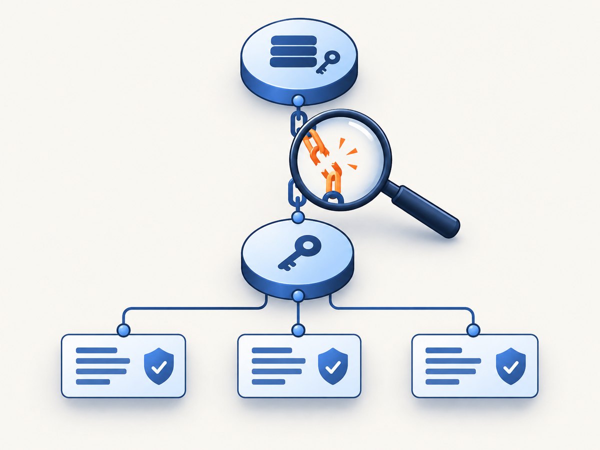A domain check follows the chain from the parent DS record to the child DNSKEY and signatures.