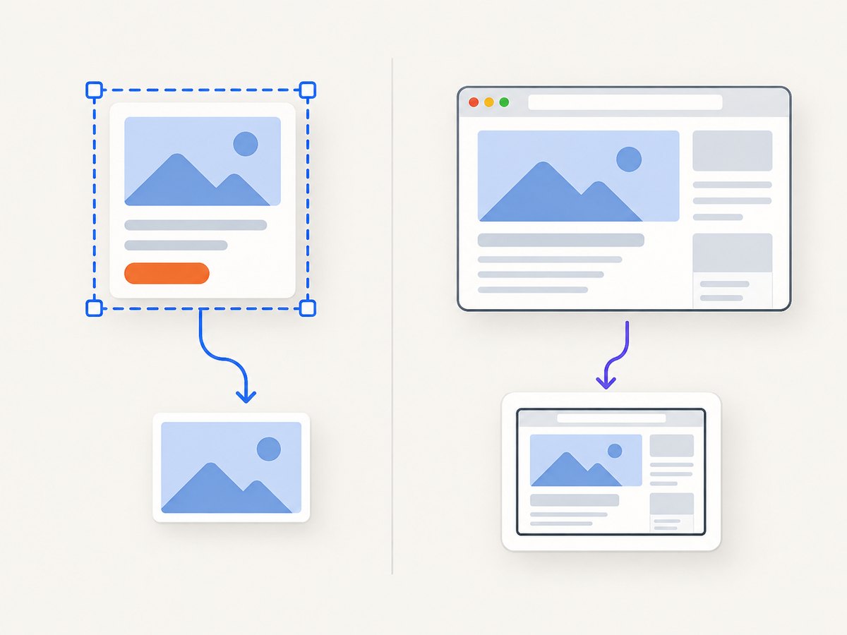 DOM export libraries rebuild an element image; browser automation captures the rendered page.