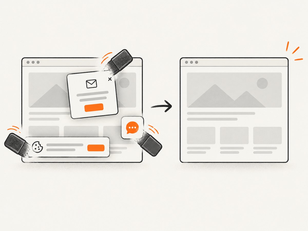 ScreenshotNeo removes common consent banners, popups, and chat widgets before capture.