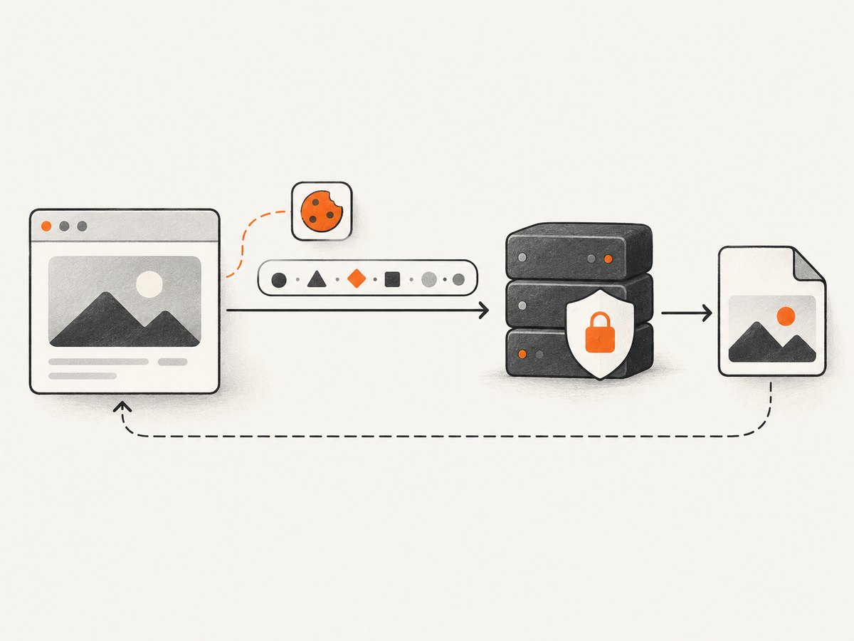 The browser sends the full image URL with the authentication state; validate the response before saving its bytes.