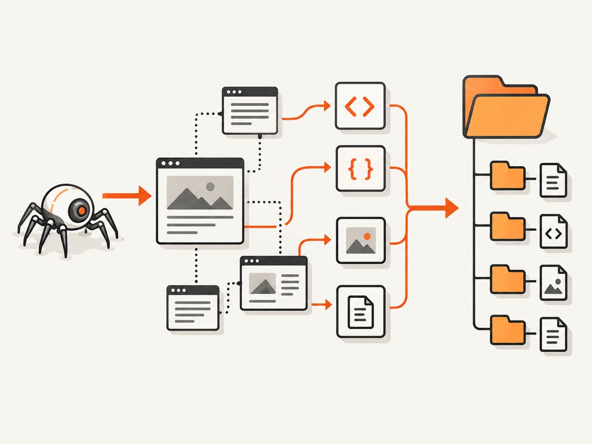 A mirror follows discoverable links and resources into a local directory.