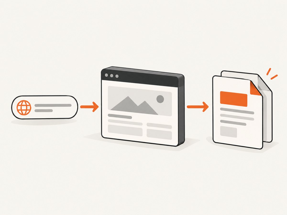 The Puppeteer flow: navigate, wait for the rendered state, then print the page to PDF.
