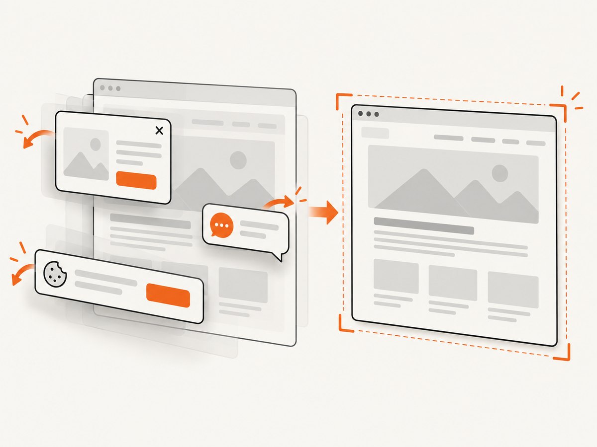 Automated capture can remove common overlays before producing a clean rendered screenshot.