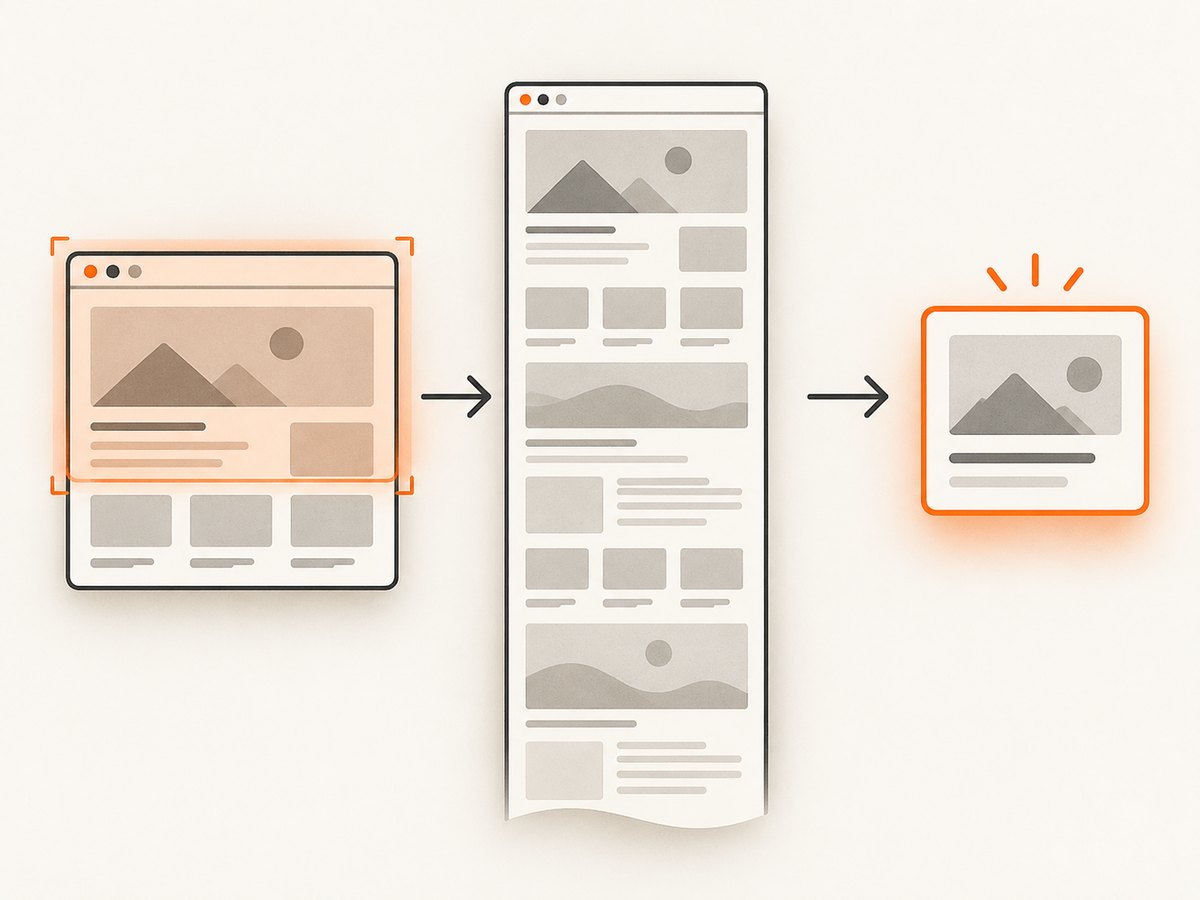 Choose viewport, full-page, or element capture based on the part of the rendered document you need.