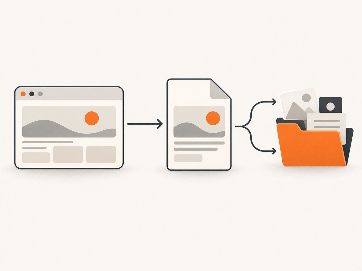 Chrome saves the HTML document and, for a complete copy, a companion folder of resources.