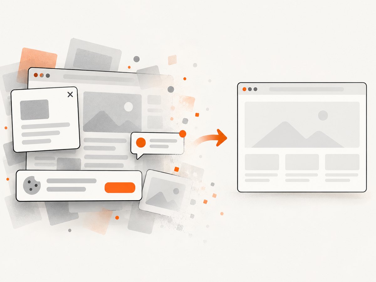 A capture service can remove common overlays before taking a page image.