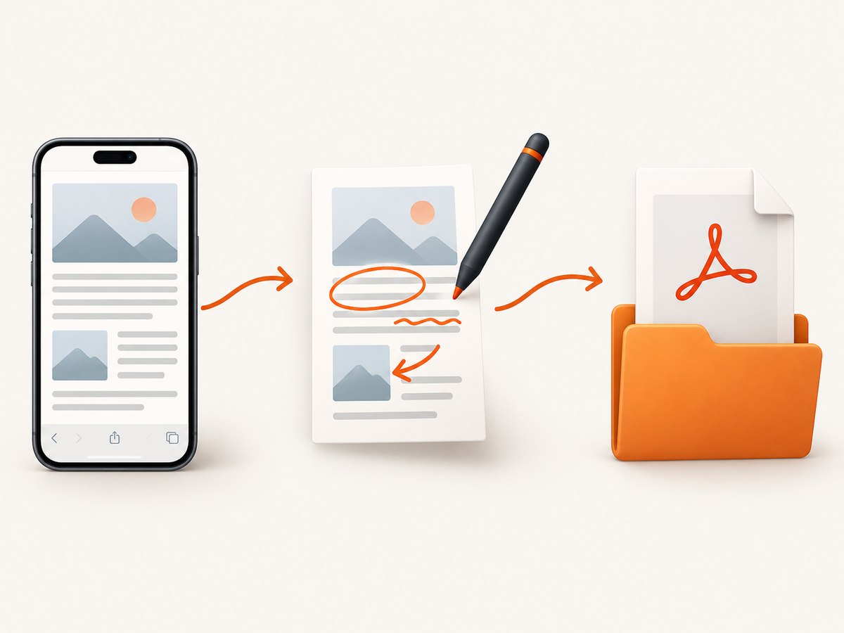 Safari turns a webpage into an annotated PDF that you can place in Files.