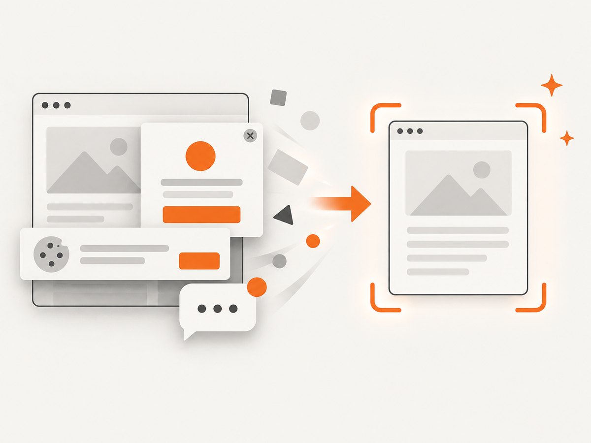 Automated capture can remove common overlays before producing a clean document.