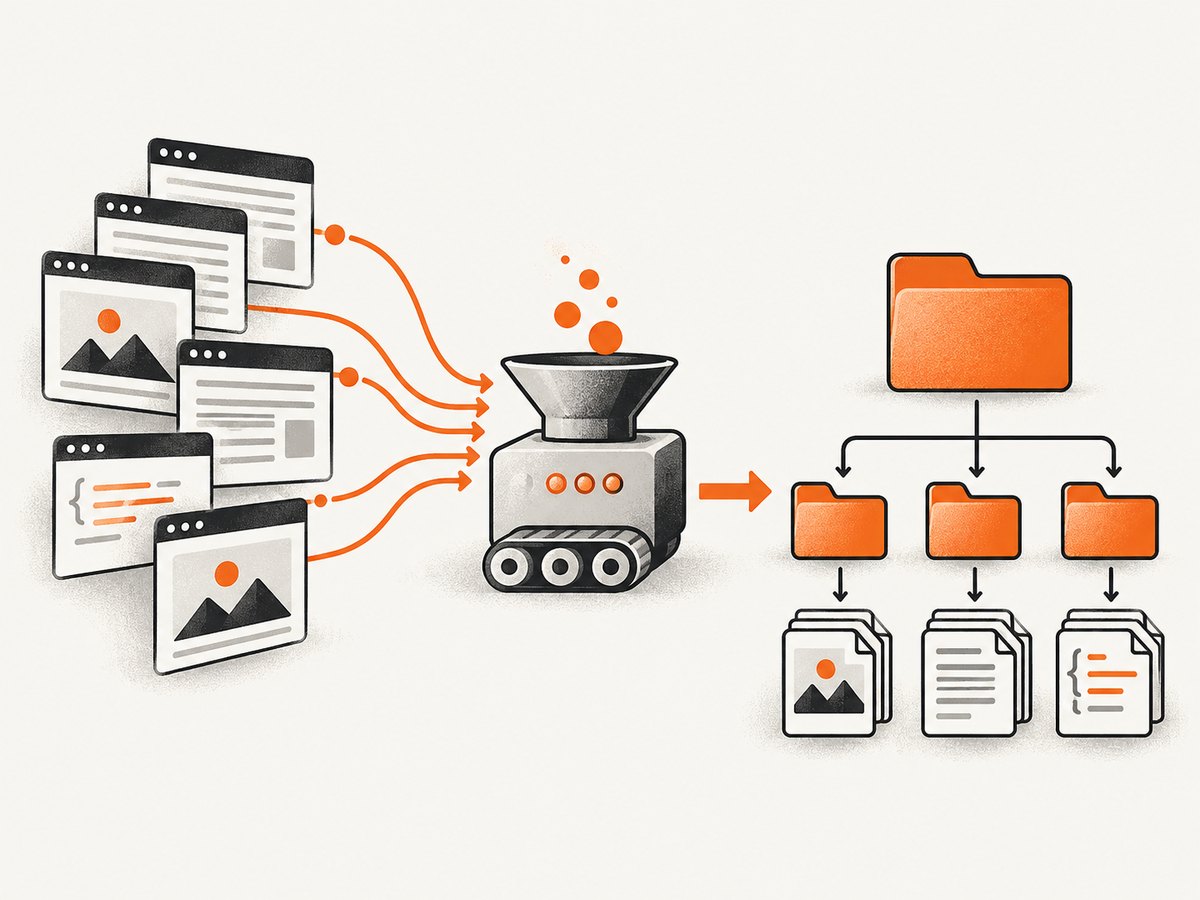 A capture inventory and mirror workflow turns archived URLs into a local project directory.