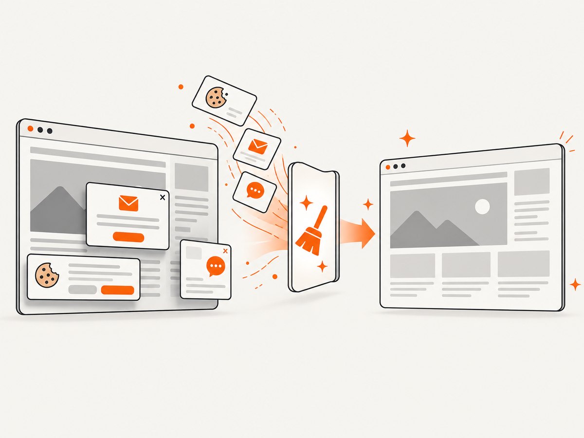 A screenshot service can clean common overlays before capturing the rendered page.