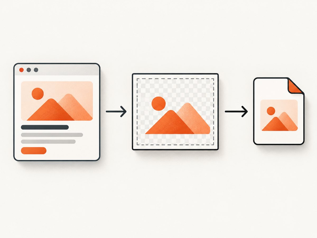 The client-side pipeline: select a DOM element, render it to canvas, then export an image file.