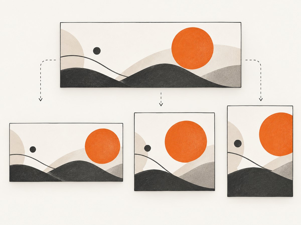Design each destination crop deliberately so the event title and date remain visible.