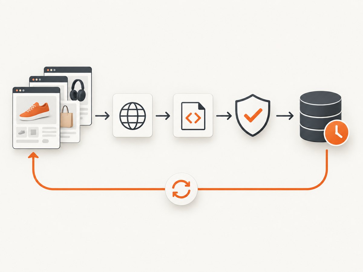 A scraper is one stage in a pipeline that validates, stores, and refreshes data.
