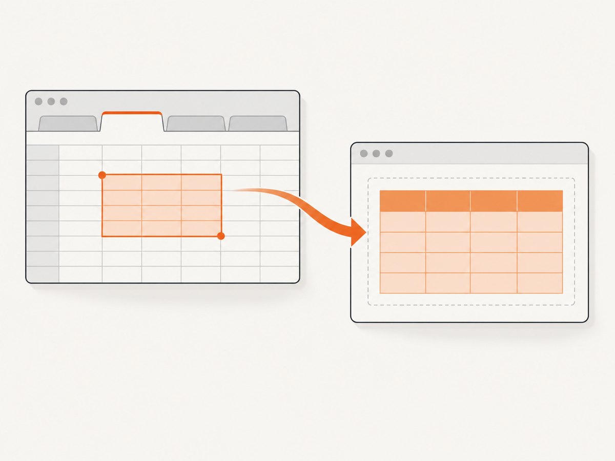 Choose the workbook, tab, and range before embedding; URL options adjust what the published view displays.