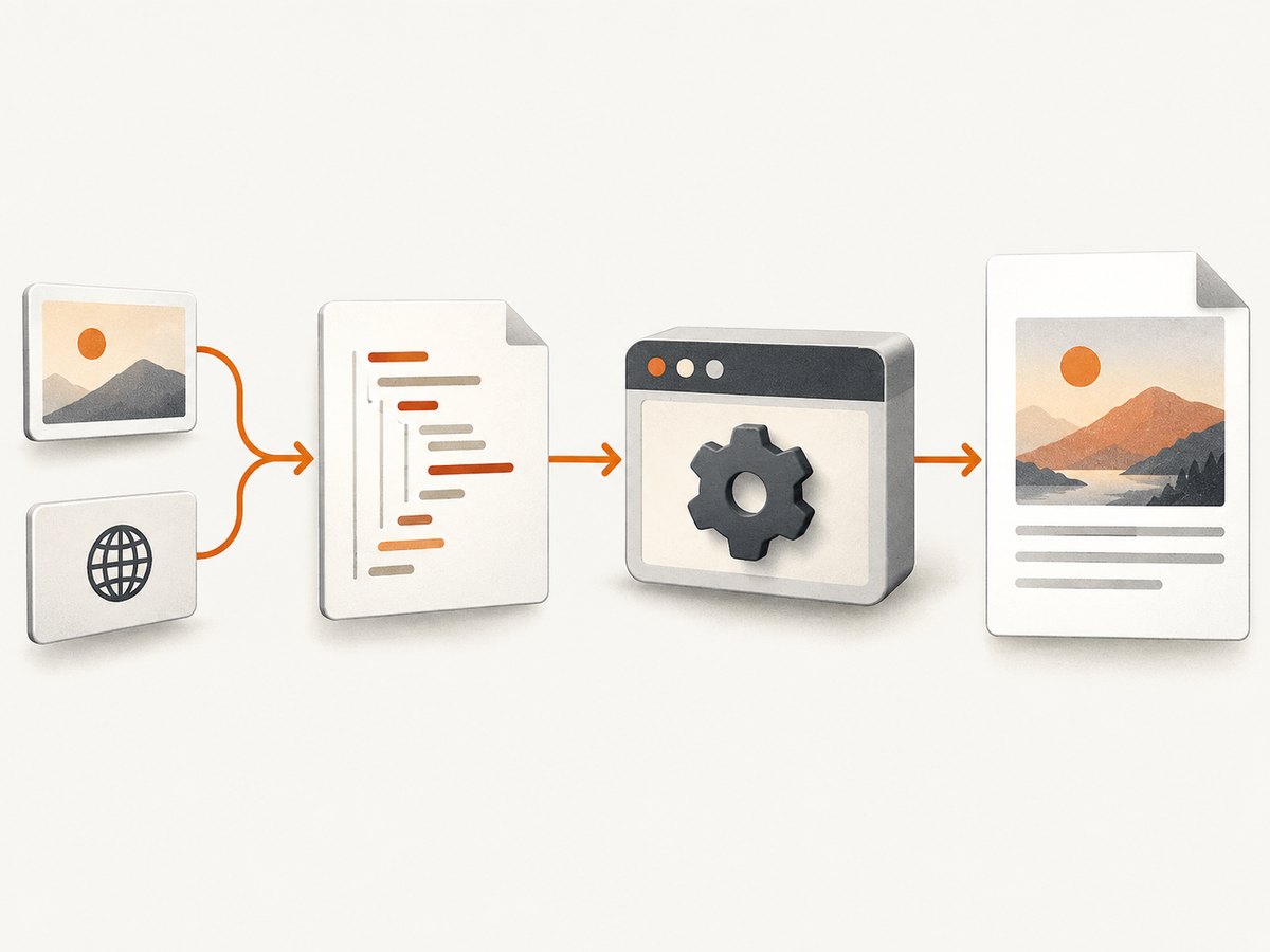 The rendering pipeline: Pug creates HTML, Chromium loads assets, and Puppeteer prints the PDF.