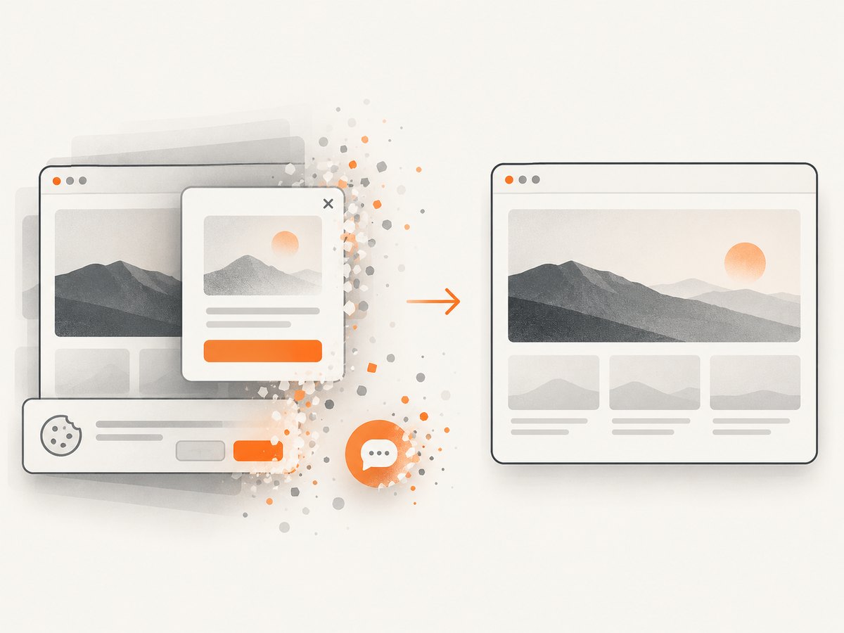 Consent banners and overlays can be removed before capture when using a managed screenshot service.