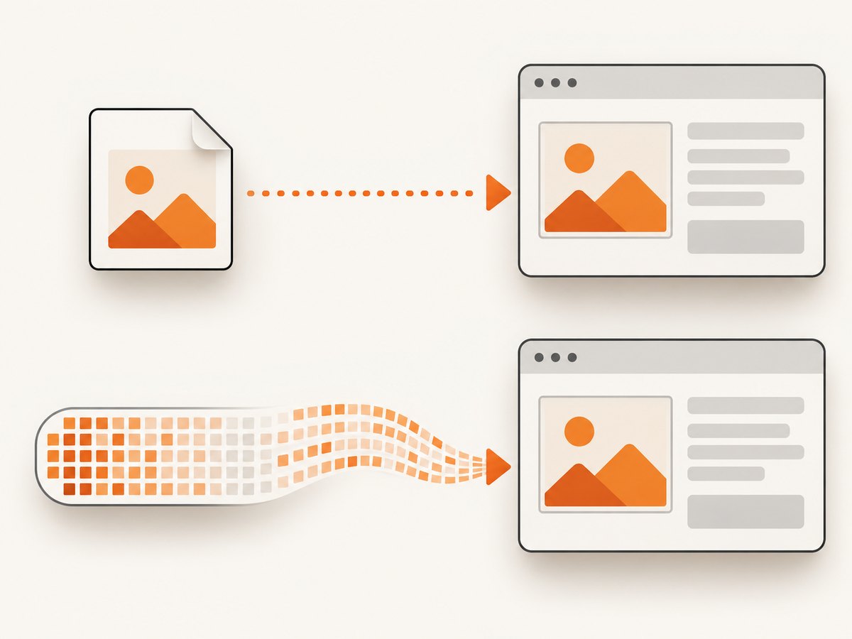 An HTML image can reference a separate PNG file or contain its base64 data in a data URL.