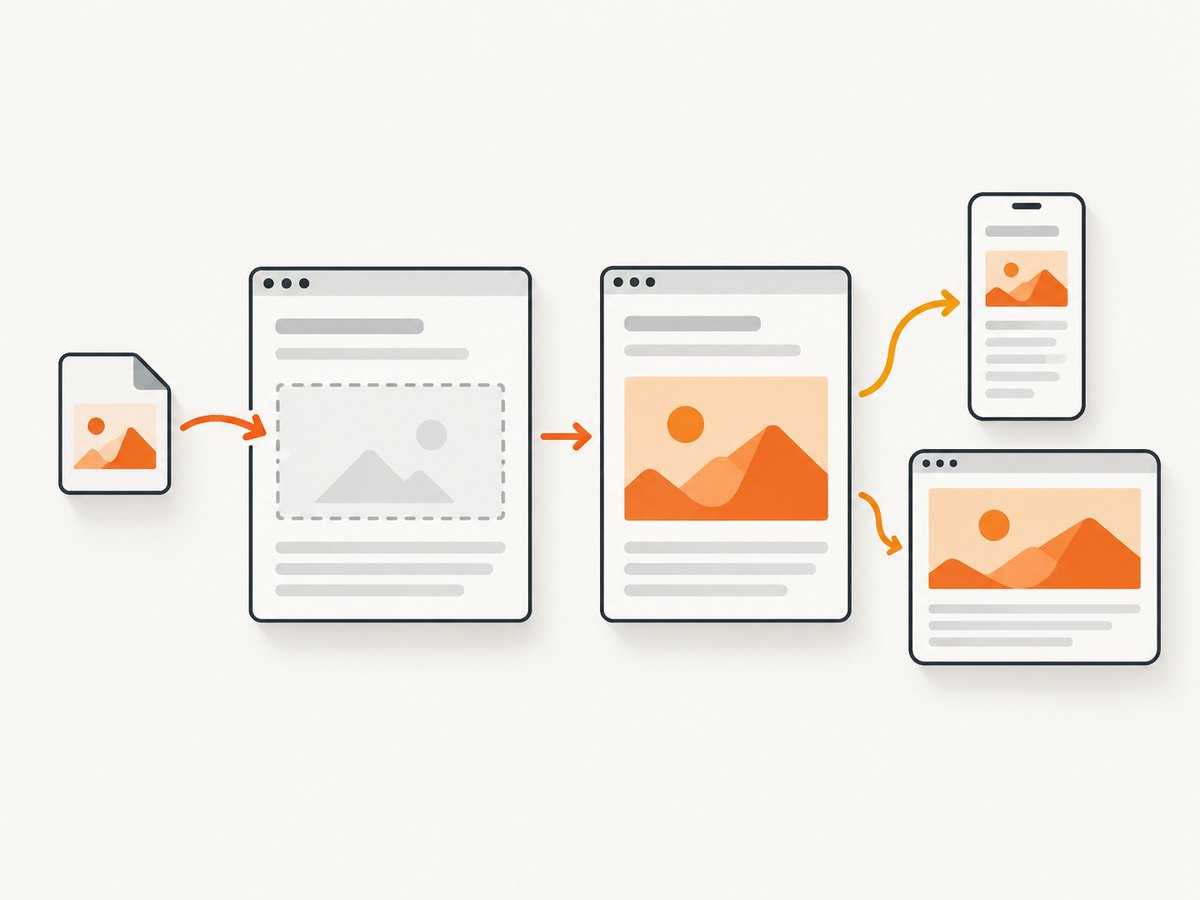 Dimensions and responsive image sources help a PNG fit different layouts as the page renders.