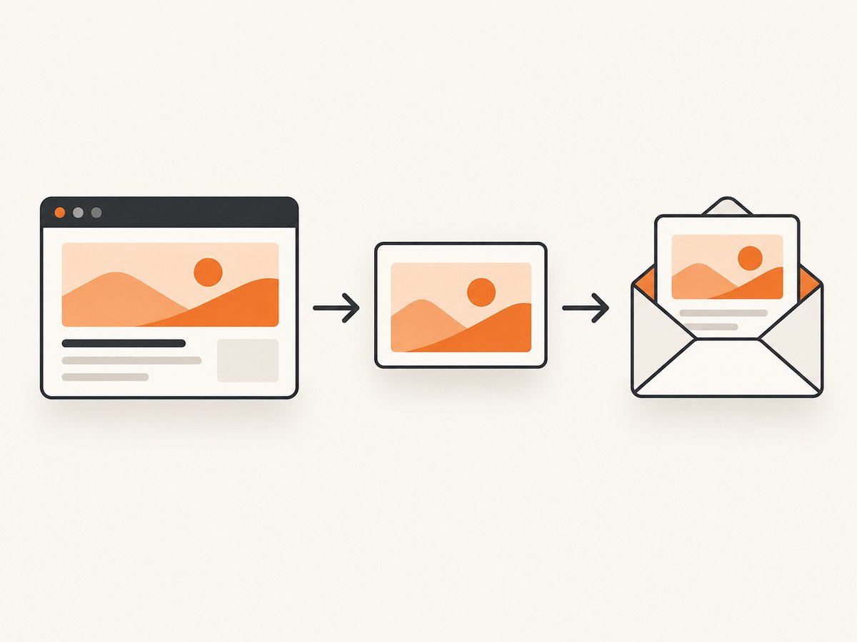 A screenshot moves from capture to the exact position in an email body.