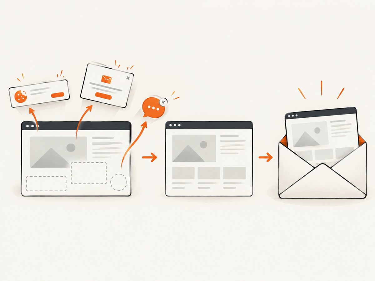 Consent banners, popups, and chat widgets can be removed before an automated capture.