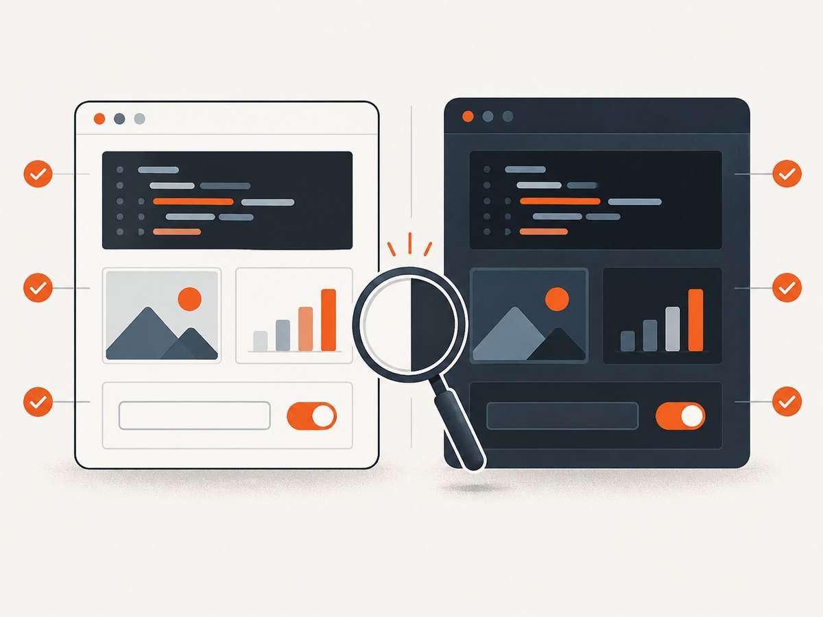 Check page components in both color schemes; a dark background alone does not guarantee readable content.