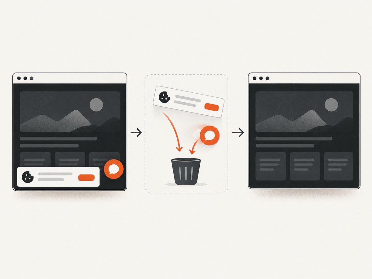 A capture service can remove consent banners and overlays before saving a consistent dark screenshot.