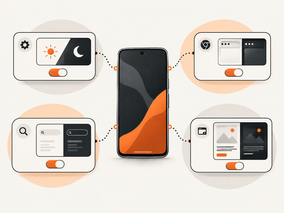 Android, Chrome, Google Search, and individual websites can each control appearance independently.