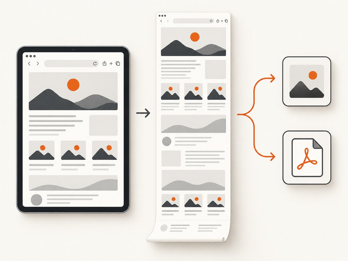 Safari’s Full Page control captures content below the visible iPad screen and lets you save an image or PDF.