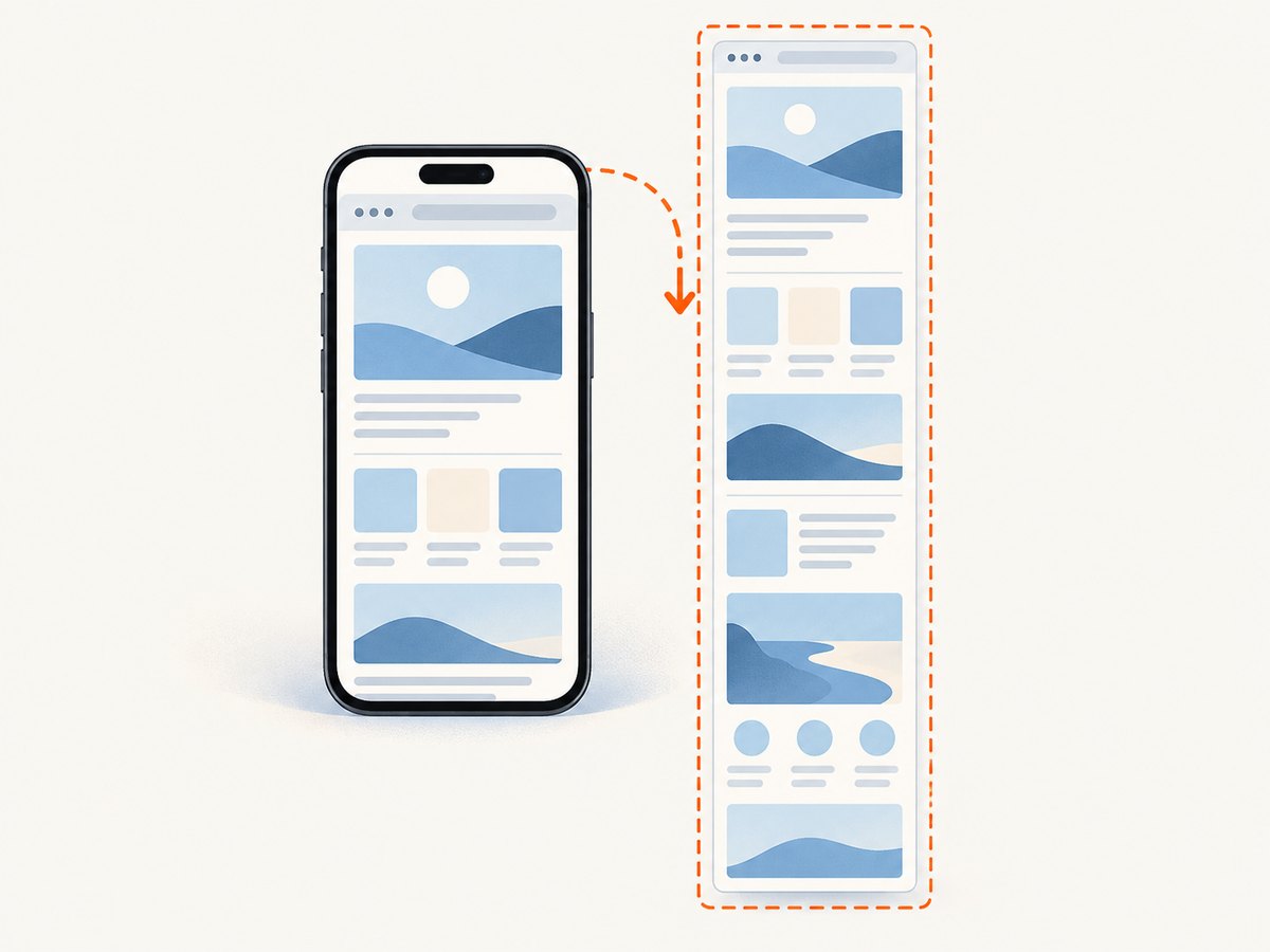 On iPhone and iPad, the Full Page control extends the capture beyond the visible Safari screen.