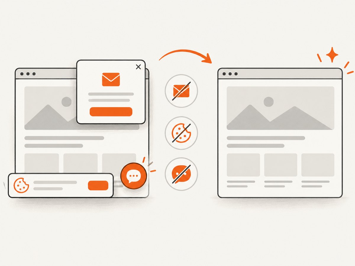Consent banners and distracting widgets can be removed before an authorized screenshot.