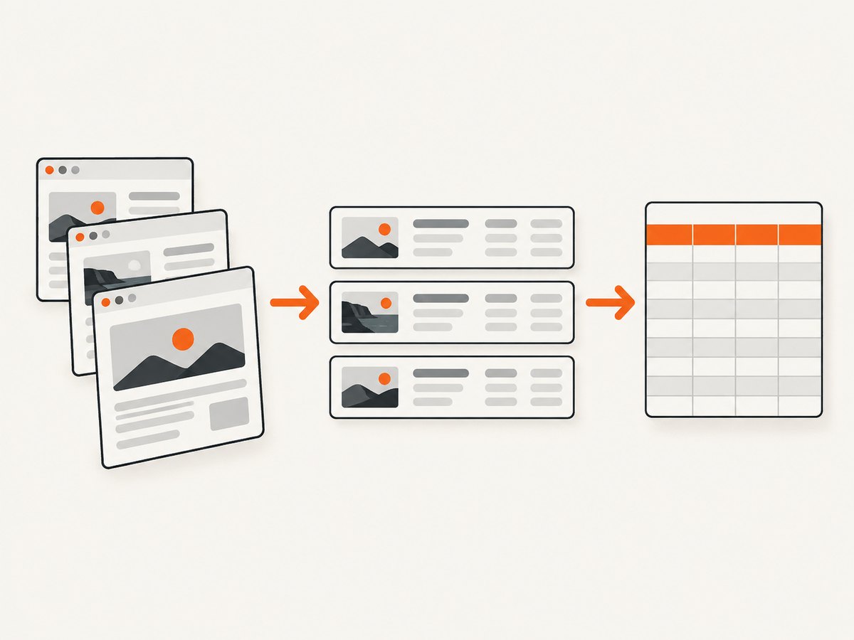 A crawler’s records move through CSV export before Excel import and validation.