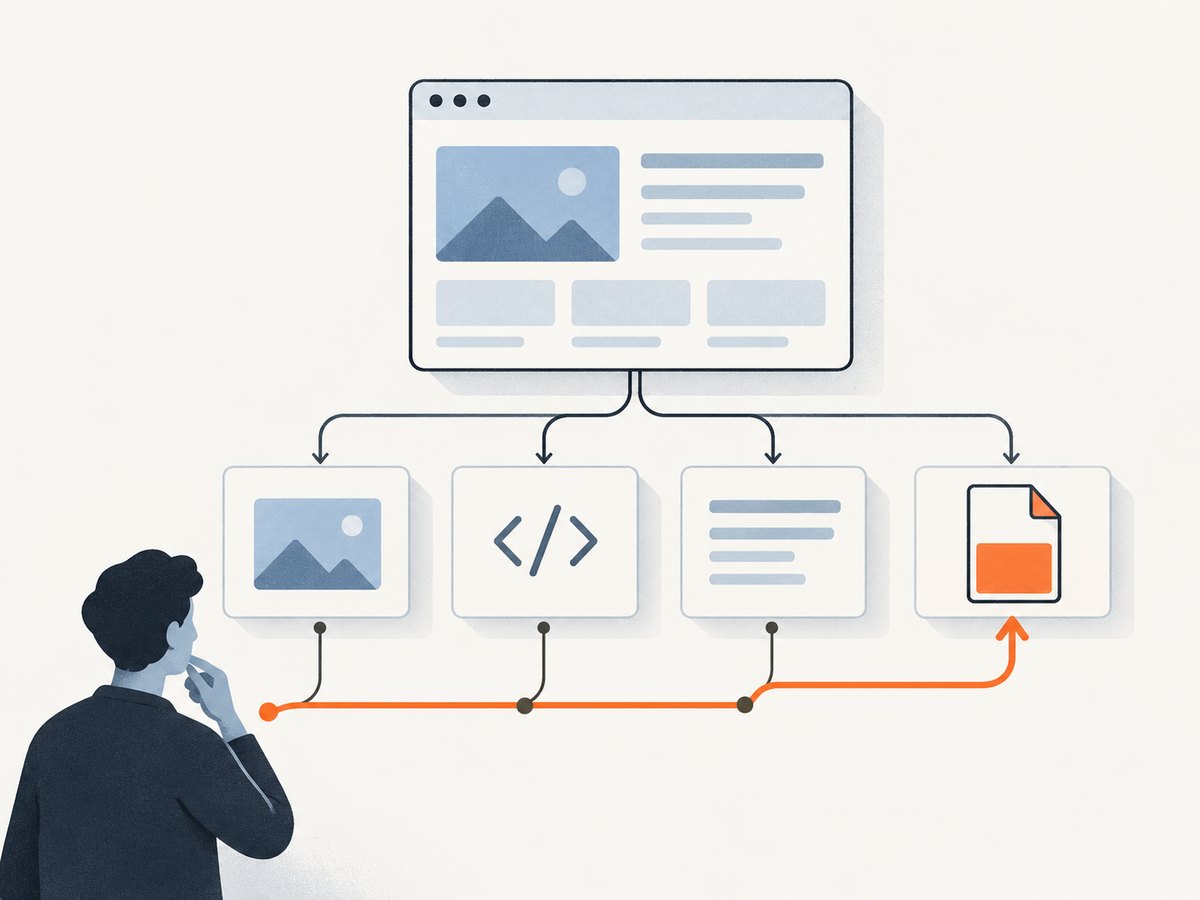 Inspect frame URLs and embedded elements first to find whether the page exposes the document directly or uses a viewer.