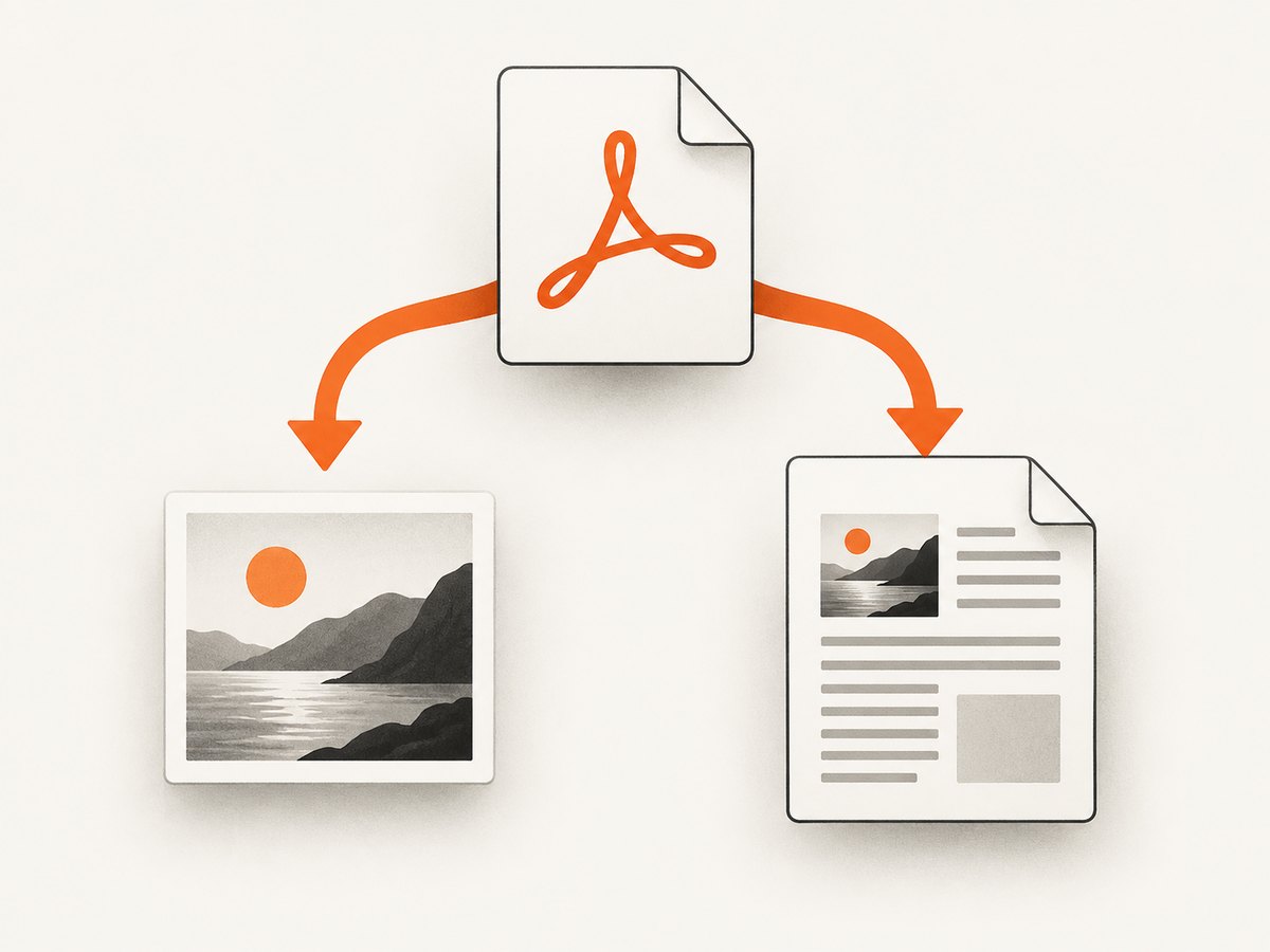 Embedded extraction preserves stored image objects; rendering reproduces the visible page.