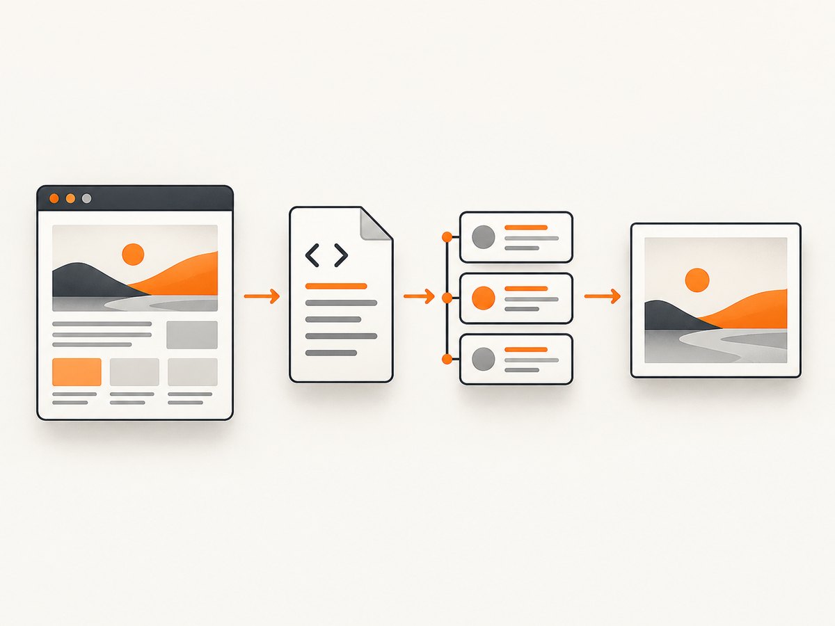 Rendered metadata and screenshot bytes are separate outputs from the same page session.
