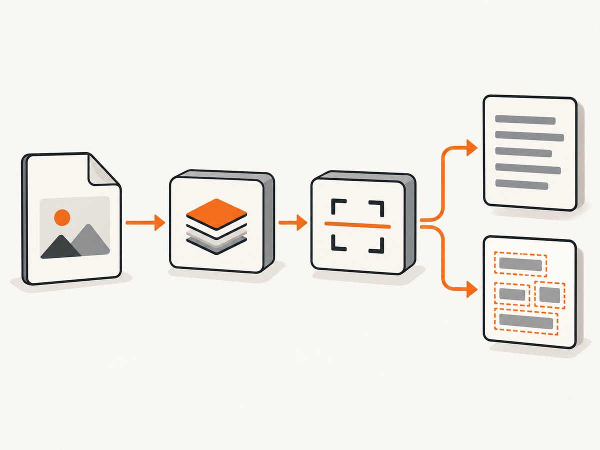 A JPG can produce plain text or structured OCR data with coordinates and confidence values.
