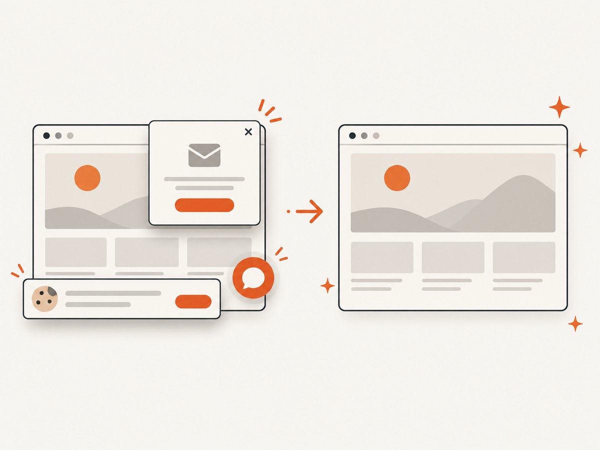 Automated capture can remove consent banners and other overlays before saving the page image.