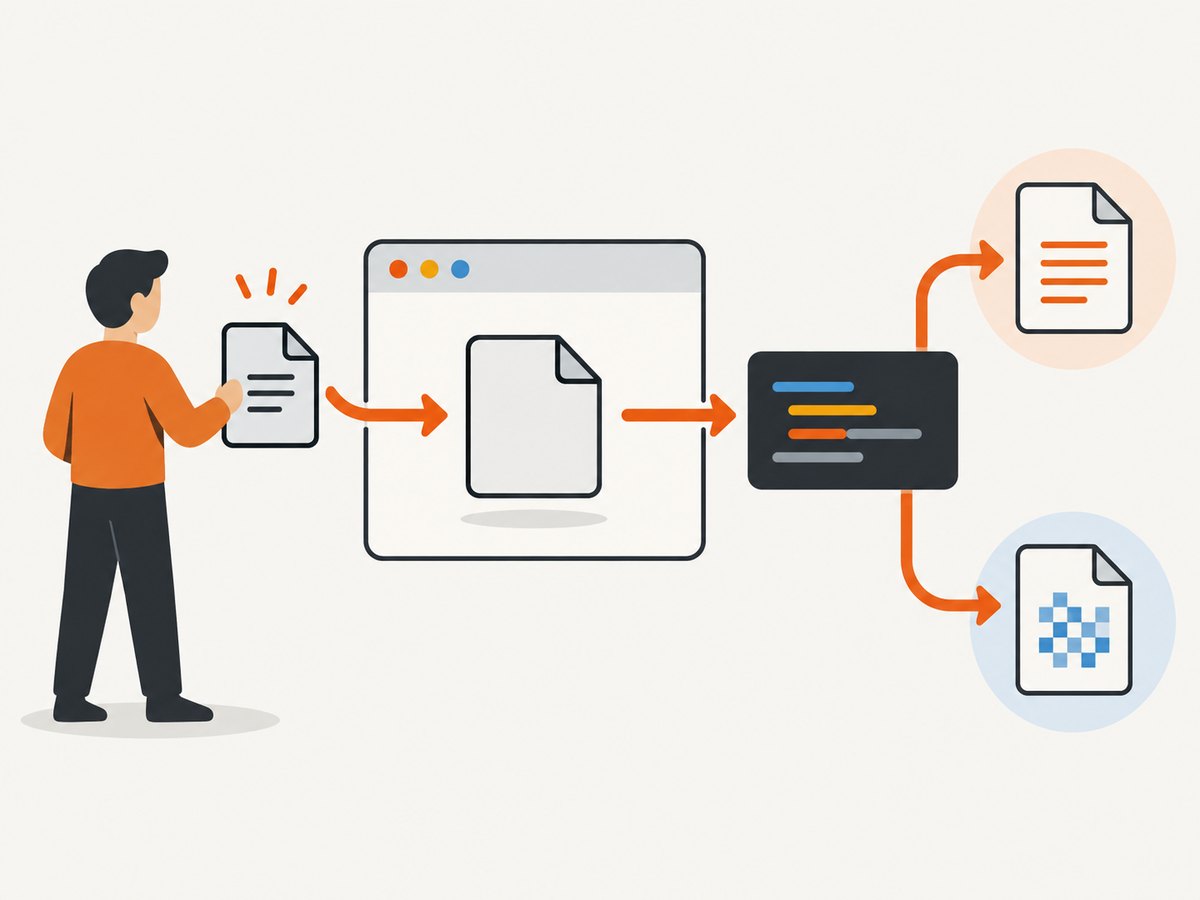 In the browser, a file becomes available to JavaScript after a person selects or drops it.