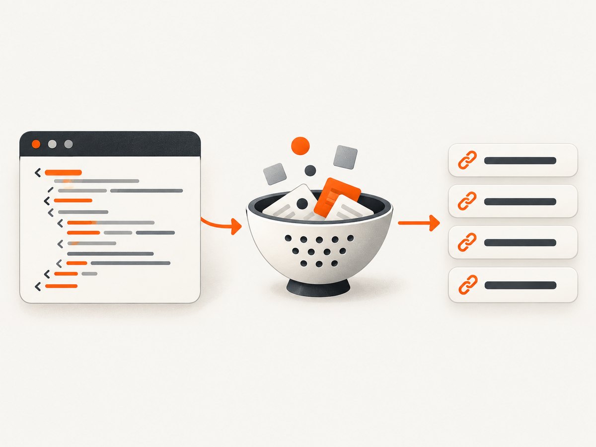 The extraction pipeline: fetch HTML, parse anchors, resolve URLs and filter results.