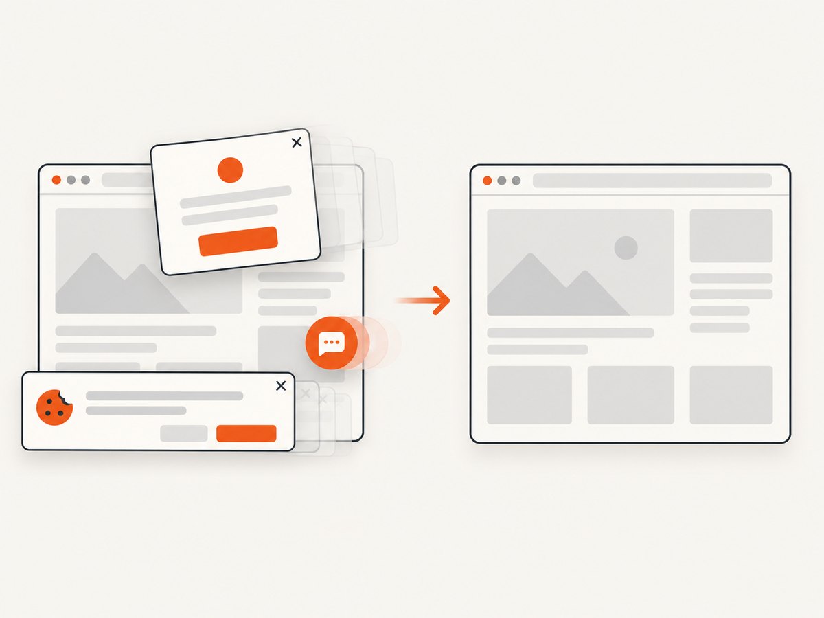 Rendered capture can remove consent overlays and other widgets before producing a usable page image.