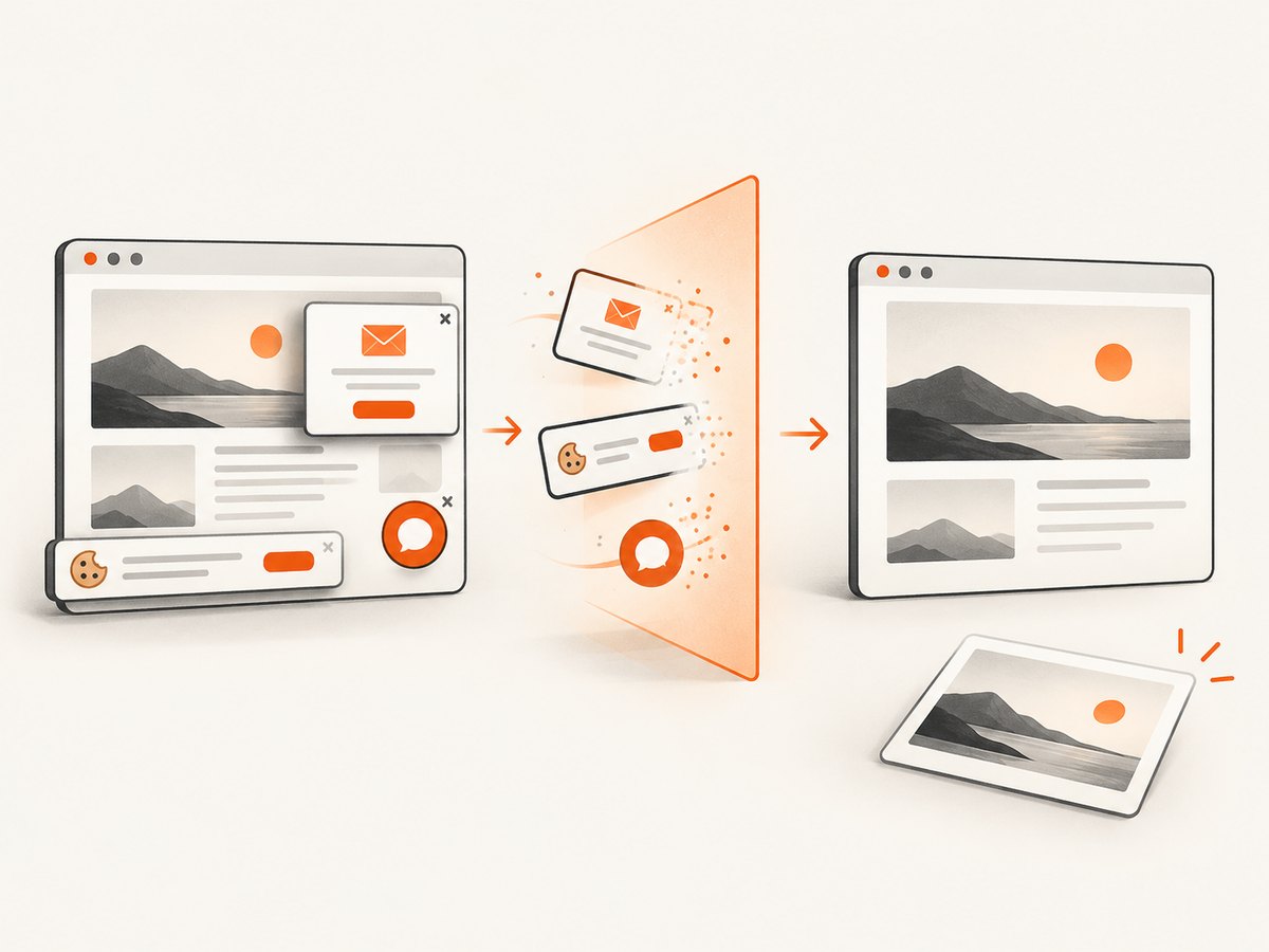 A URL-based capture can remove common overlays before returning a website image.