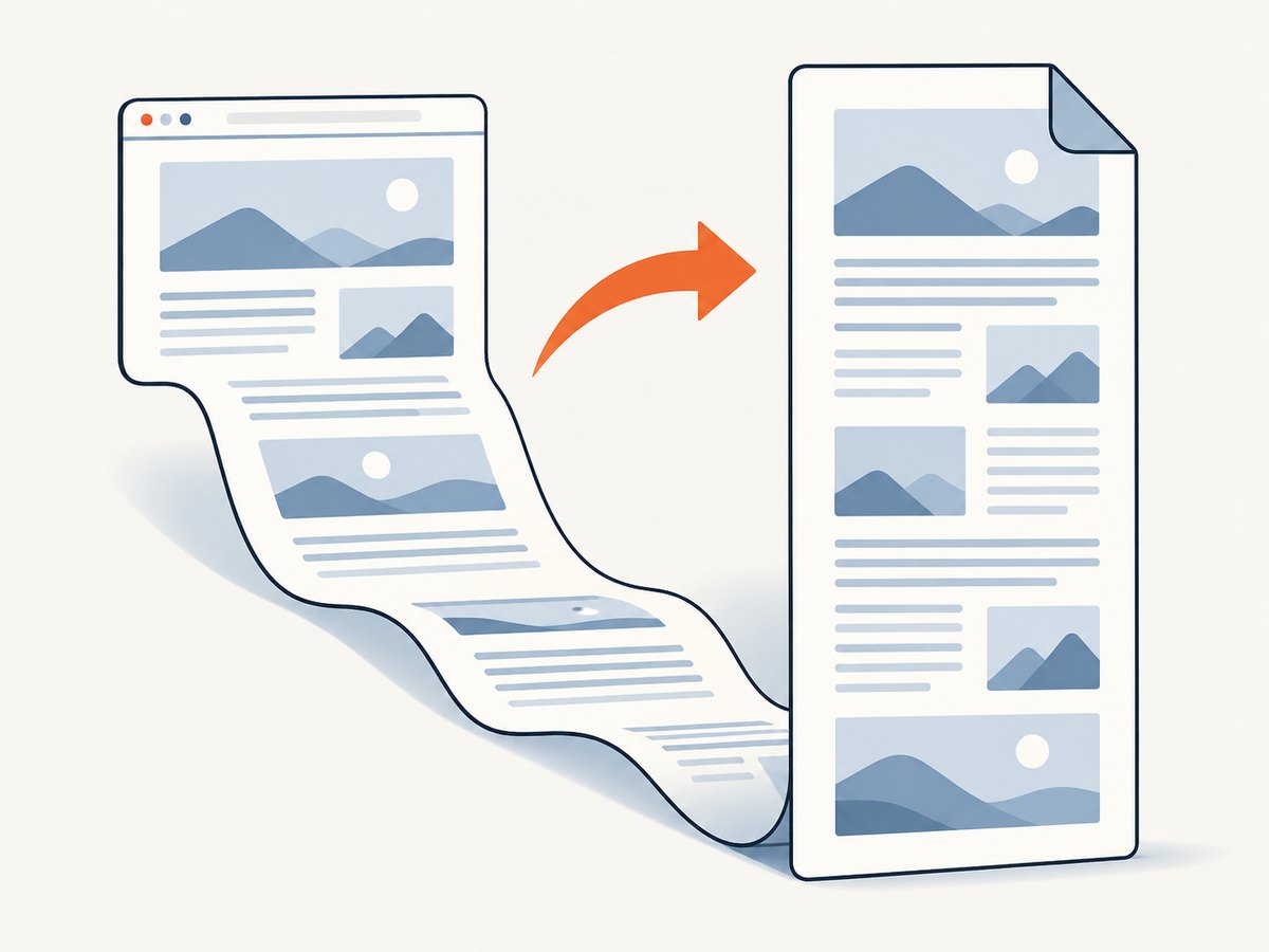 Custom page dimensions can preserve a long page on one sheet; the output still needs a legibility and clipping check.