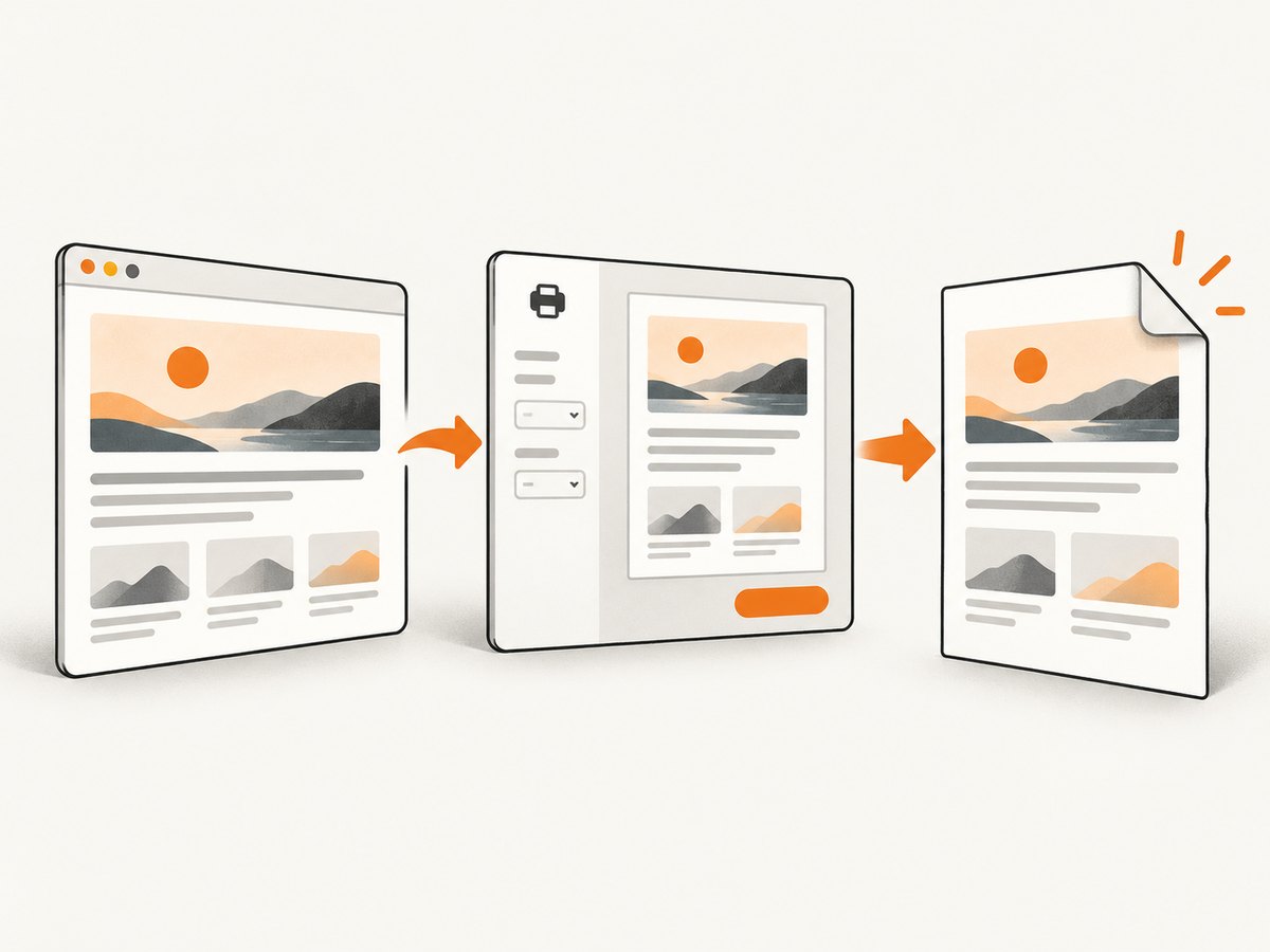 Print preview converts the webpage into a fixed paper size; scale, margins, and orientation determine whether it fits.