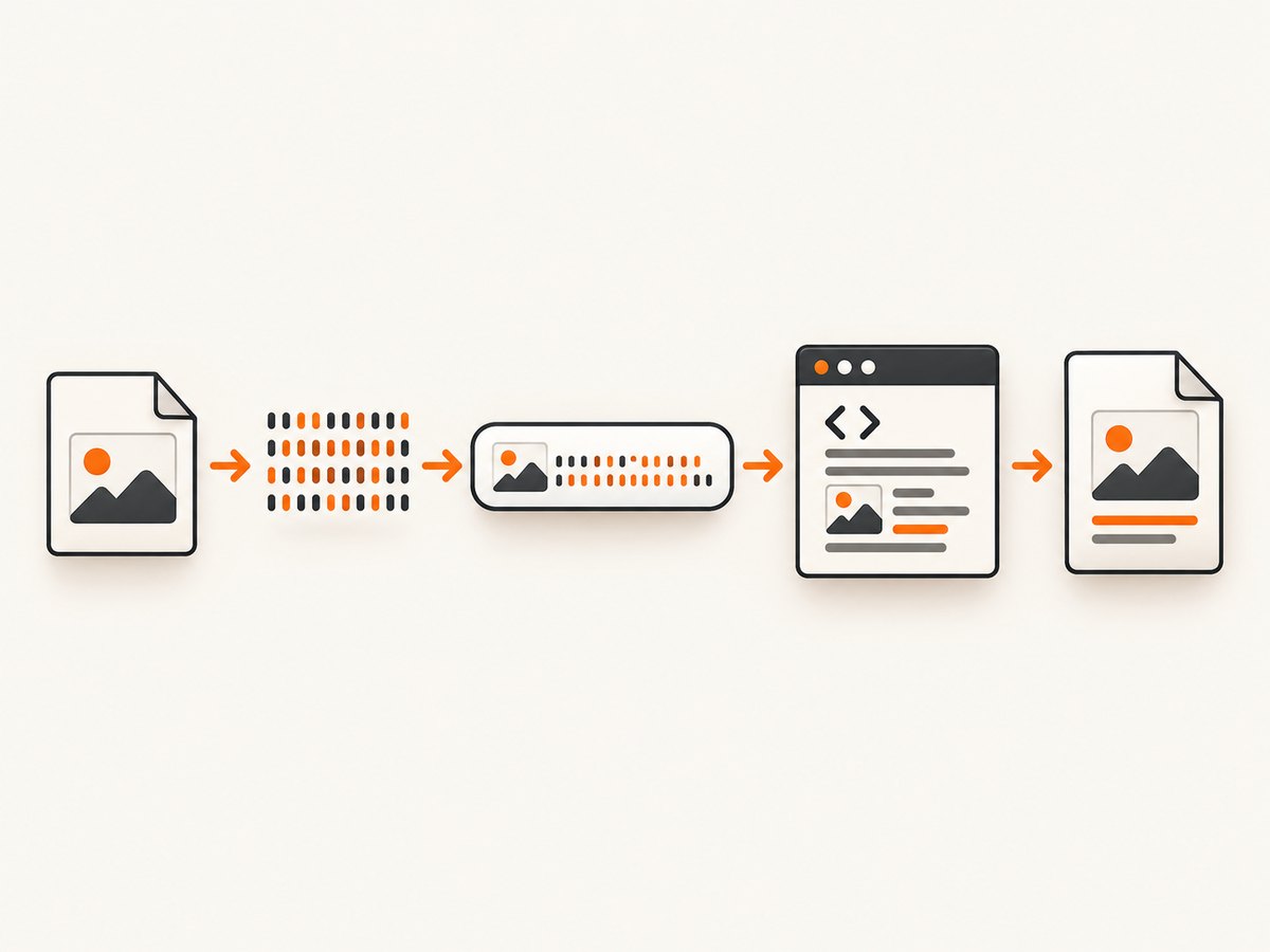 Trace the image from source bytes through the data URI into the PDF header.