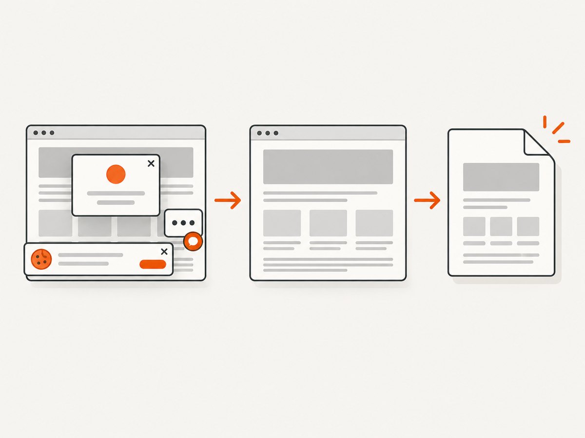 A managed capture service can remove common overlays before producing the page capture.