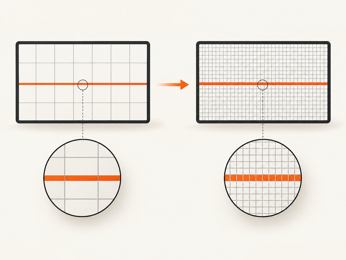 Device scale adds physical pixels, while SVG geometry determines whether edges align cleanly.