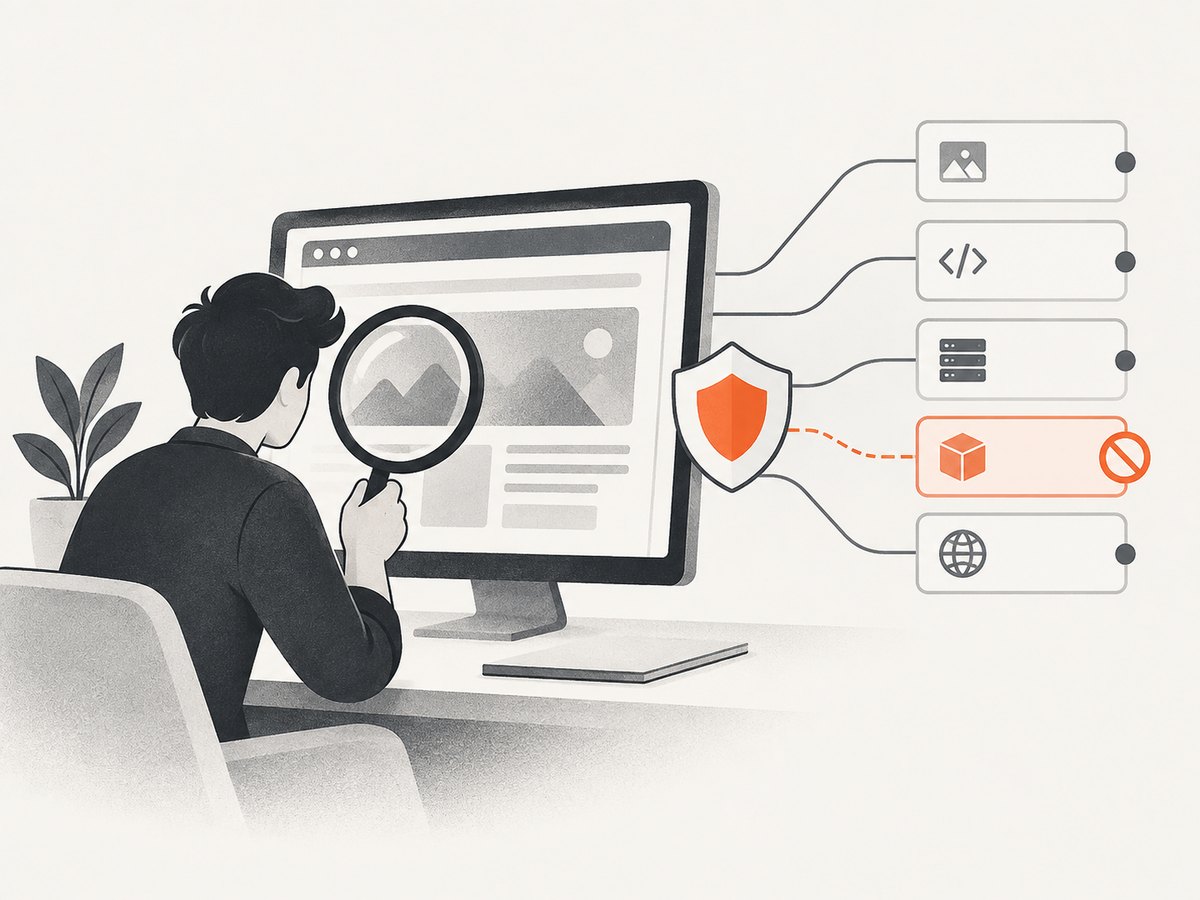 Compare the visible widget state with script, request, and policy errors.