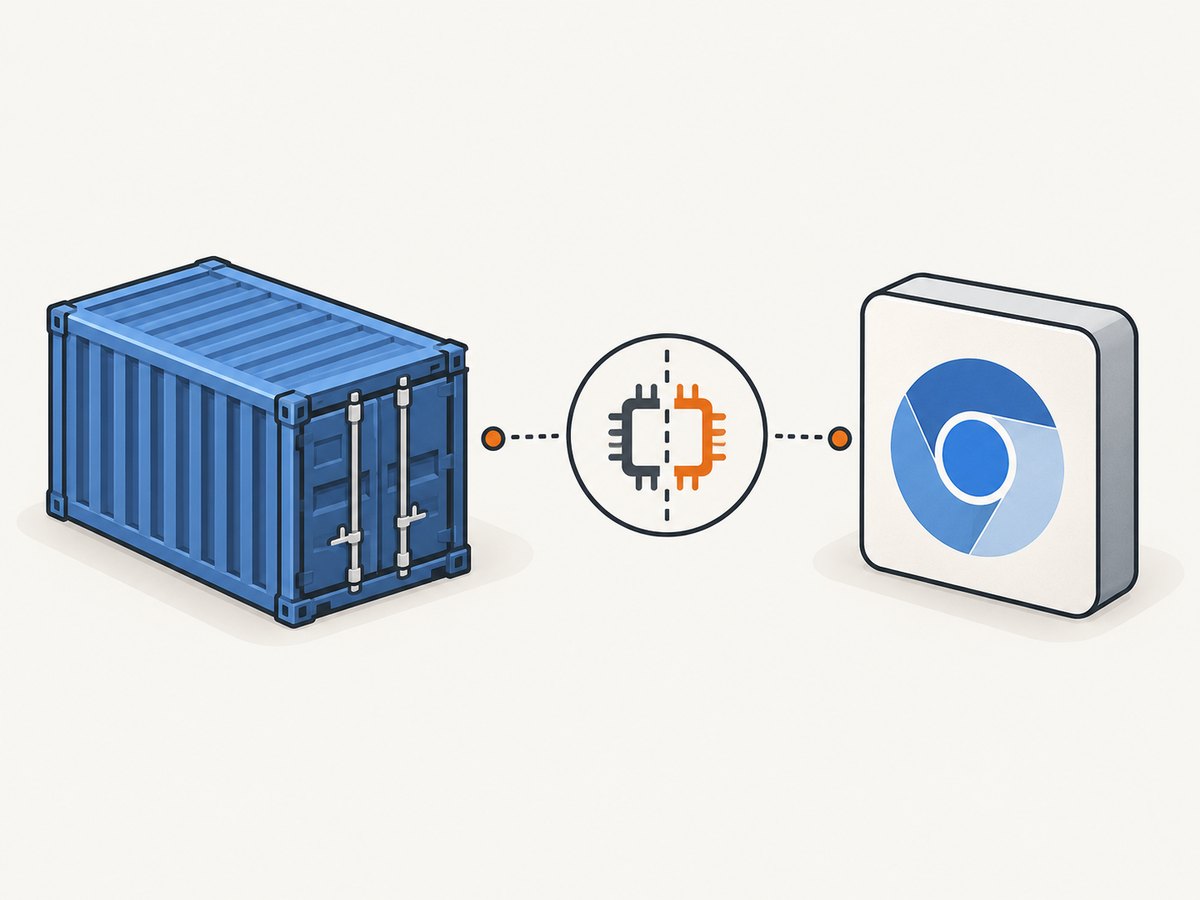 Check the running container and Chromium executable separately; the host architecture does not establish that the binary matches.