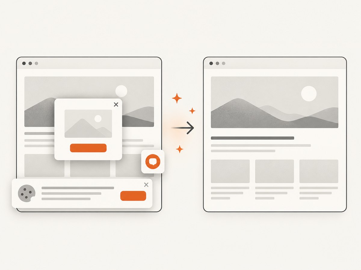 A clean capture removes common overlays before saving the page.