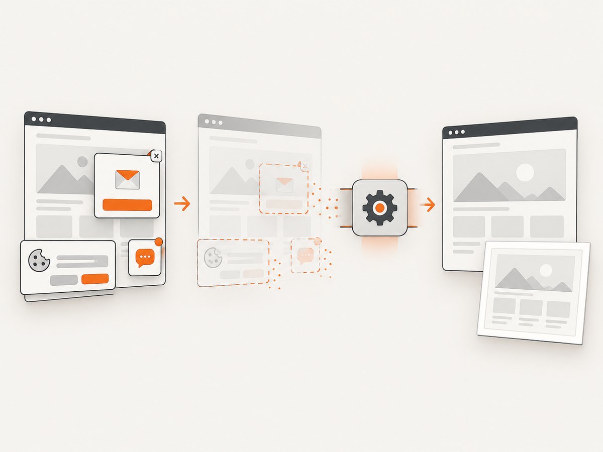 ScreenshotNeo removes common overlays before capturing a web page.