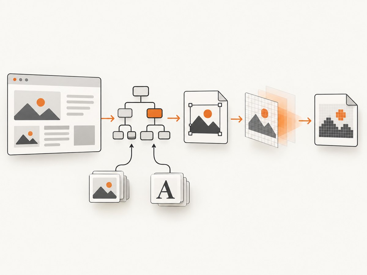 dom-to-image prepares DOM content and resources before rasterizing the result.